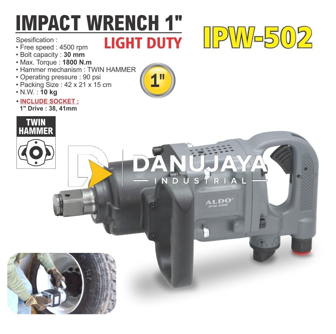 AIR IMPACT WRENCH 1" TYPE : IPW-502/ ALAT PEMBUKA BAUT PAKAI ANGIN ALDO