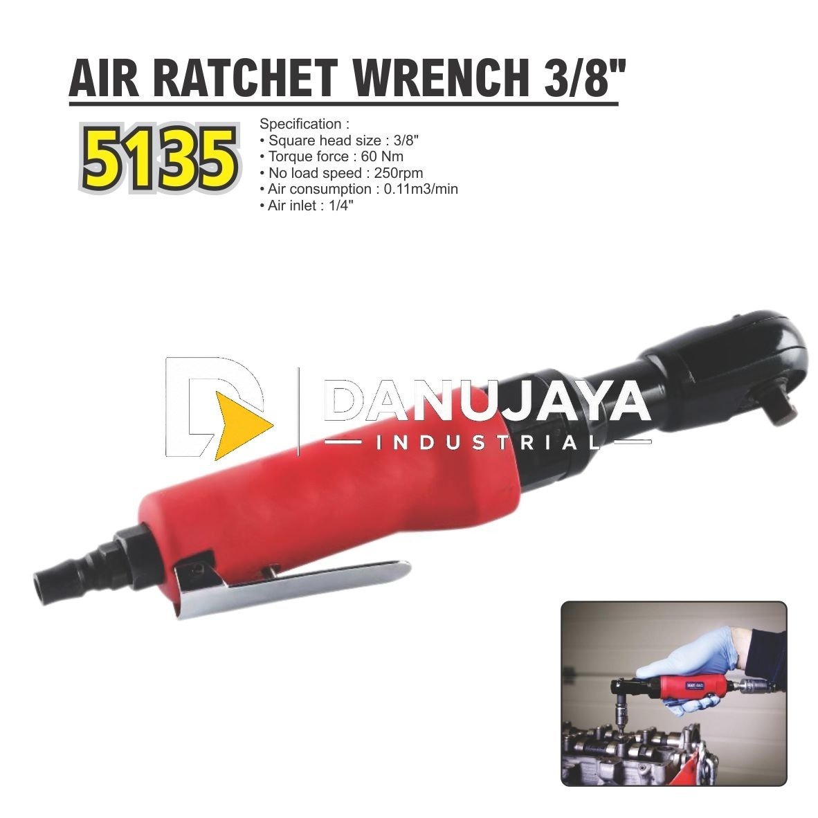 AIR RATCHET WRENCH 3/8" 5135 / KUNCI RATCHET ANGIN / KUNCI PNEUMATIC ANGIN / KUNCI SOCK ANGIN MODEL RATCHET / SQUARE HEAD RATCHET WRENCHES MERK ALDO