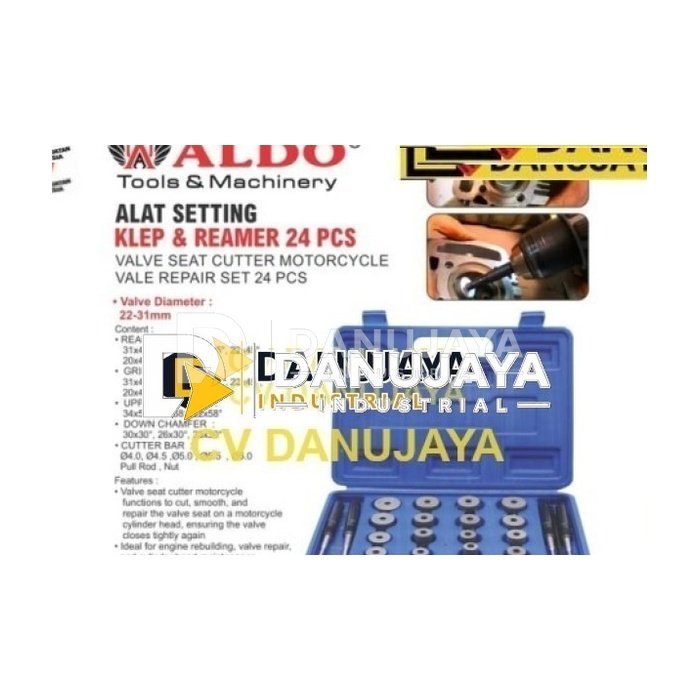 ALAT SETTING KLEP & REAMER 24 PCS 5124 / SETTING KLEP MOTOR / ALAT ATUR KLEP / VALVE SEAT CUTTER MOTORCYLE VALE REPAR SET 24 PCS MERK ALDO