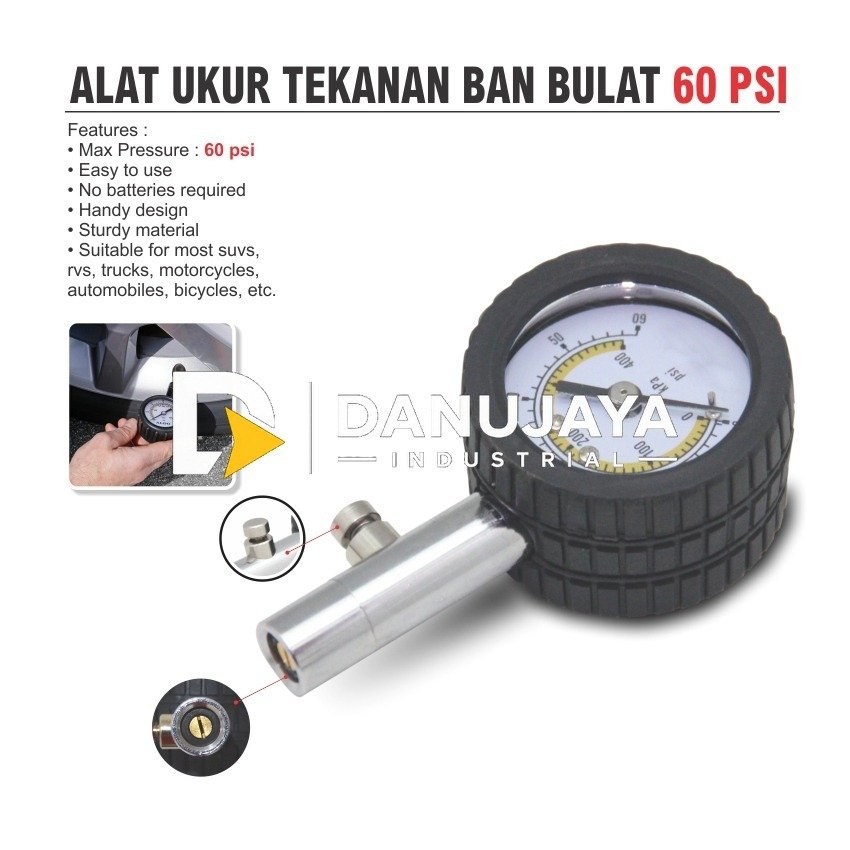 ALAT UKUR TEKANAN BAN BULAT 60 PSI / DIAL TIRE GAUGE MERK ALDO