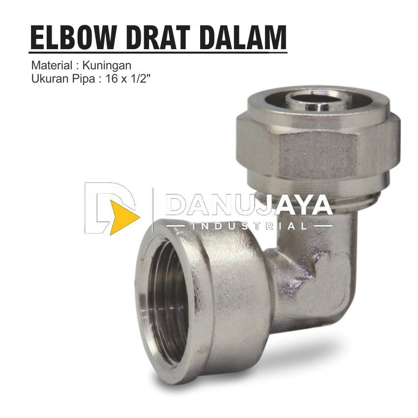 Brass Fitting Elbow Drat Dalam Ukuran 16 x 1/2"