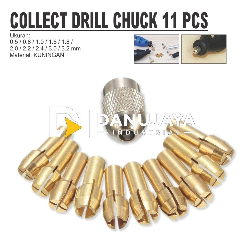 COLLECT DRILL CHUCK / KEPALA BOR MINI 11 PCS KUNINGAN ALDO