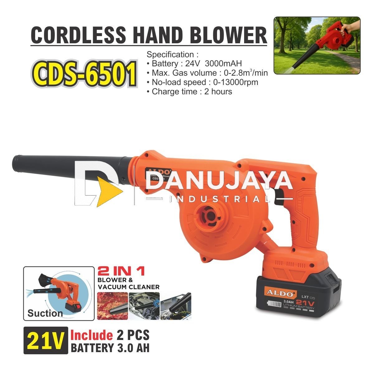 CORDLESS HAND BLOWER CDS-6501 / BLOWER KEONG TANGAN TANPA KABEL / MESIN BLOWER BATERAI / VACUUM BLOWER KEONG BATERAI MERK ALDO