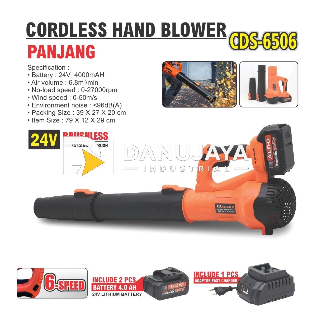 CORDLESS HAND BLOWER PANJANG CDS - 6506 BRUSHLESS / MESIN BLOWER TANPA BATERAI / VACUMM BLOWER BATERAI / BLOWER TIUP ANGIN BATERAI MERK ALDO