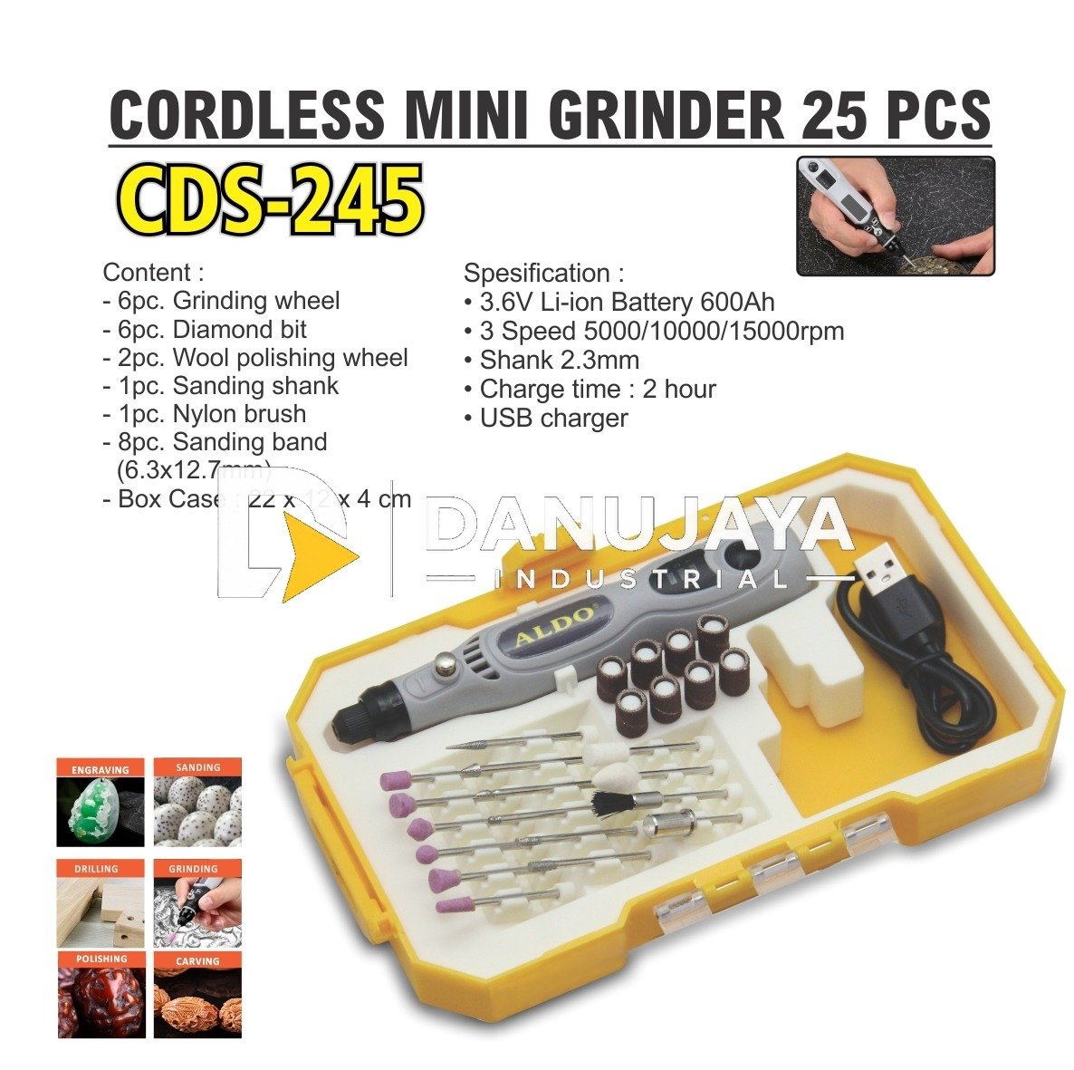 Cordless Mini Grinder 25 Pcs Type : CDS-245 / Mesin Mini Gerinda merk aldo