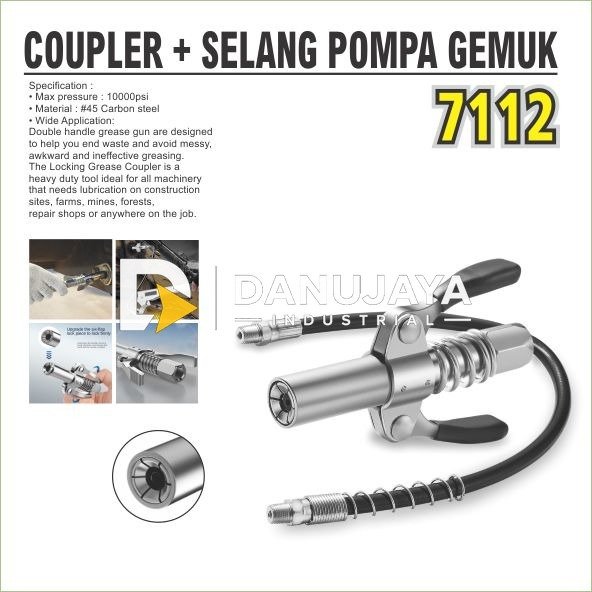 COUPLER + SELANG POMPA GEMUK 7112 / KOPLING PLUS SELANG POMPA GEMUK / DOUBLE HANDLE GREASE GUN COUPLER MERK ALDO