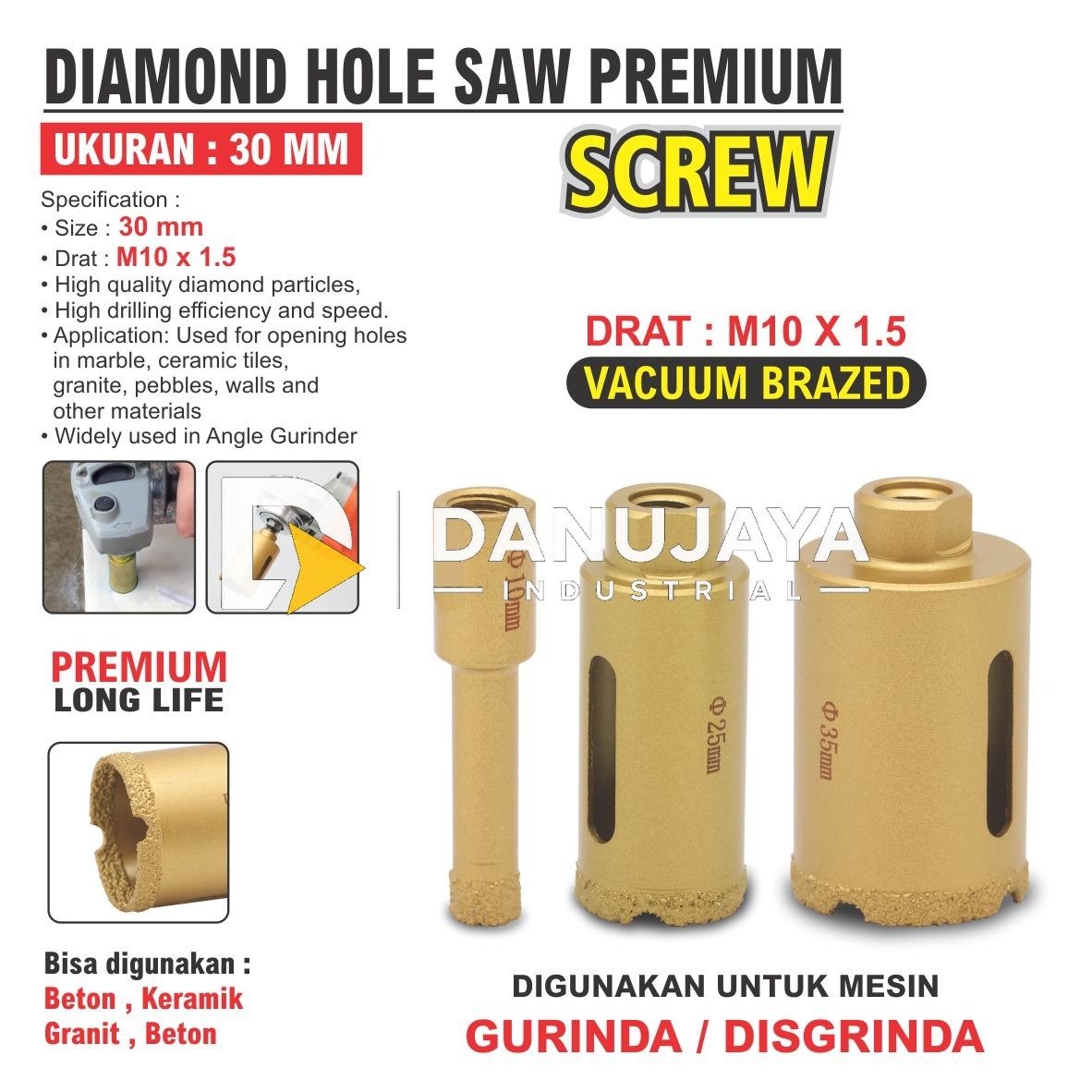 Diamond Hole Saw Merk Aldo Size 5-30 mm/ Mata Bor Untuk Marmer & Kaca