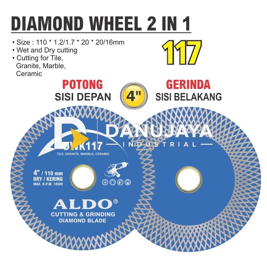 DIAMOND WHEEL 2 IN 1 DWK 117 / MATA GERINDA POTONG 2 SISI / MATA PISAU POTONG ALDO