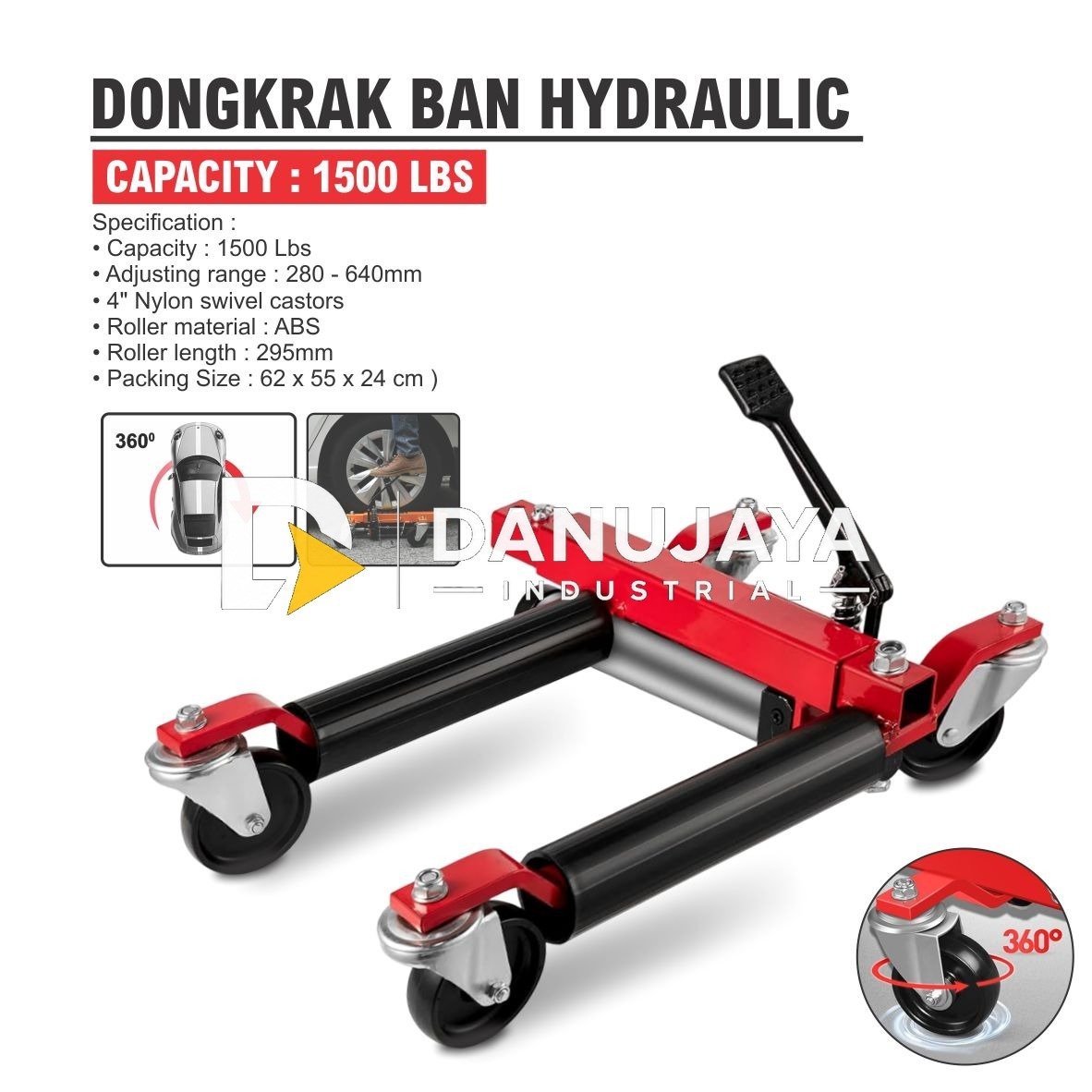 DONGKRAK BAN HYDRAULIC 1500 LBS / RODA DONGKRAK POSISI HIDROLIK MOBIL JACK 1500LBS / HYDRAULIC VEHICLE POSITIONING JACK MERK ALDO