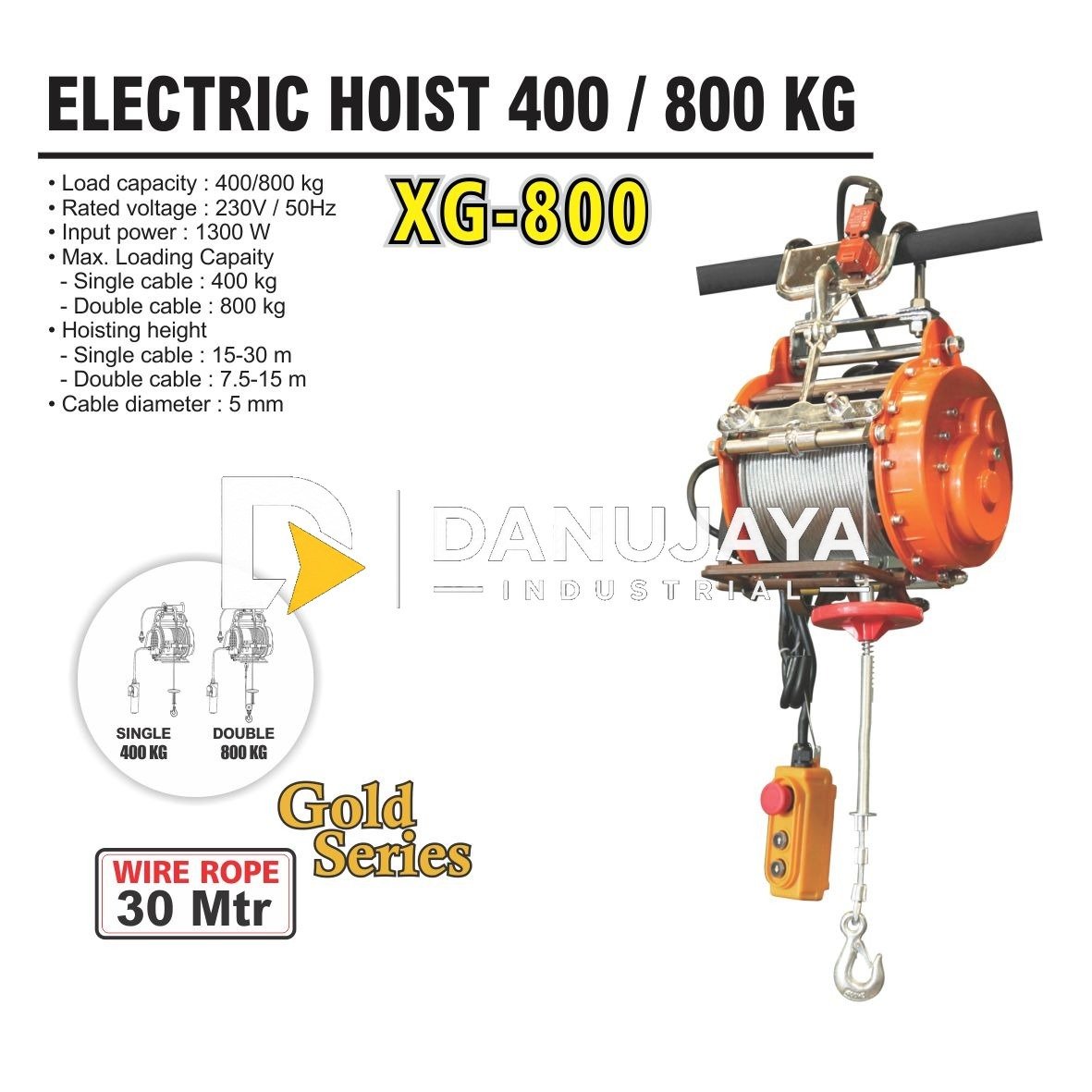 ELECTRIC HOIST 400/800 KG GOLD SERIES XG-800 / KATROL ELEKTRIK ALDO