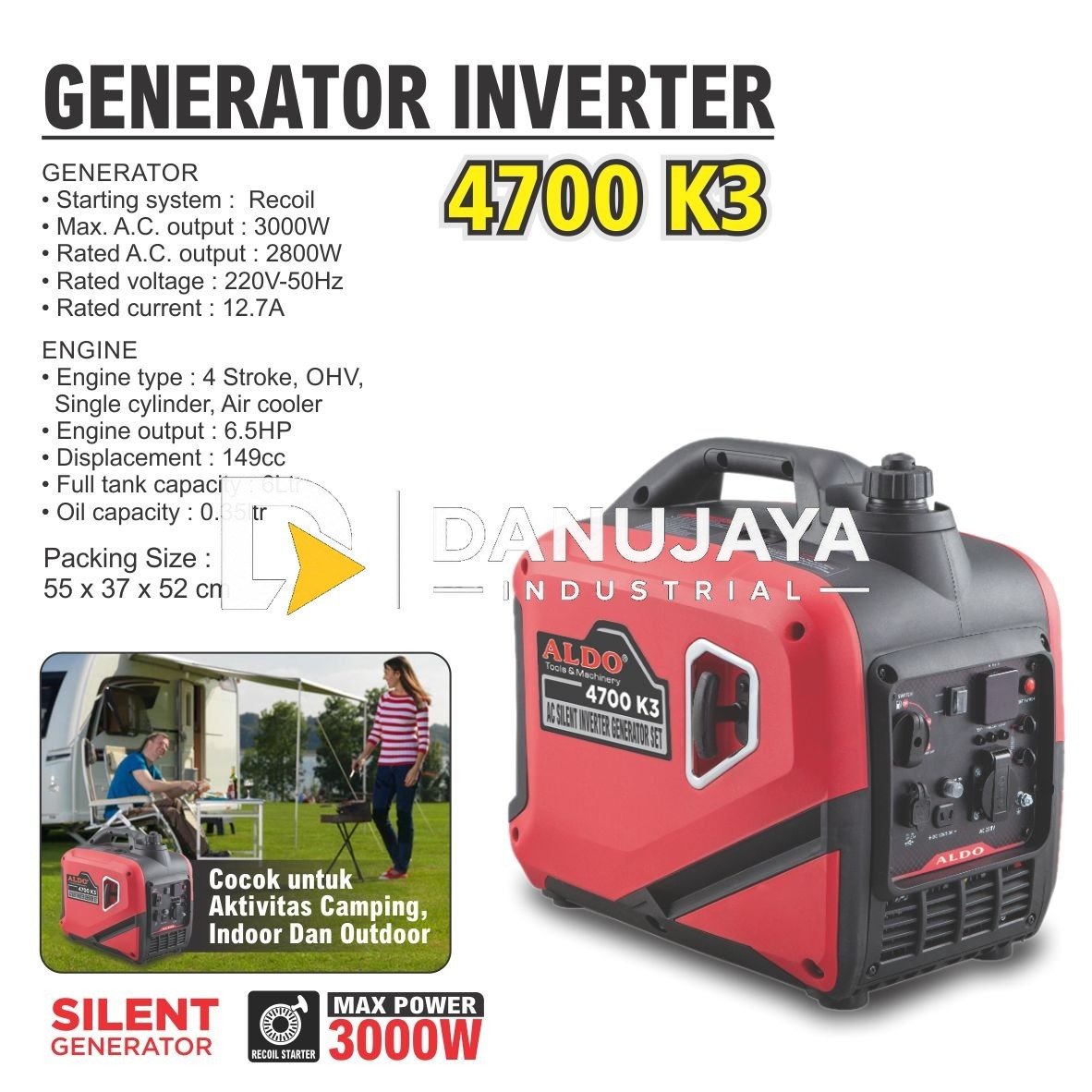 GENERATOR INVERTER 4700 K3 / AC SILENT INVERTER GENERATOR SET / GENSET SILENT / MESIN GENSET REDAM SUARA MERK ALDO