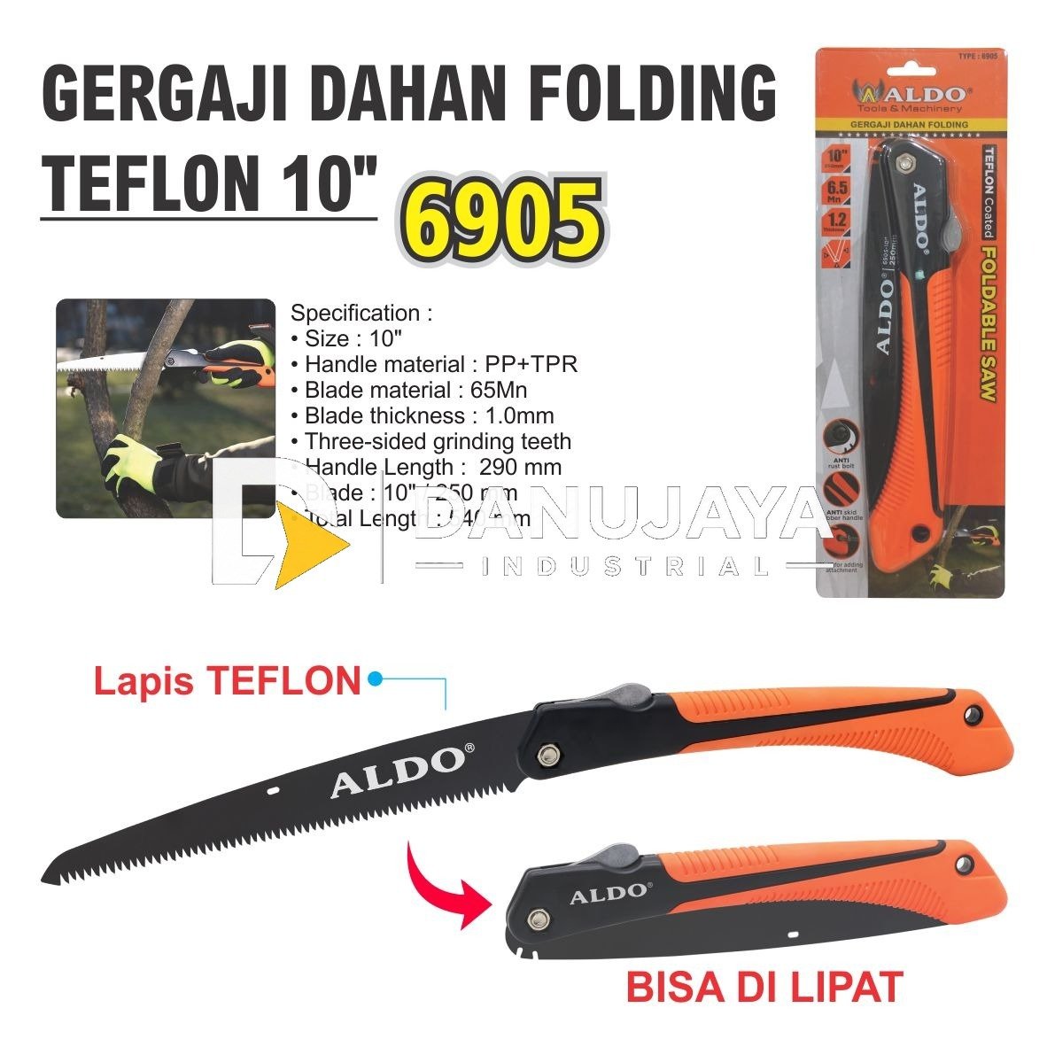 GERGAJI DAHAN FOLDING TEFLON 10" 6905 / FOLDABLE SAW / GERGAJI LIPAT DAHAN / GERGAJI POTONG DAHAN MANUAL MERK ALDO