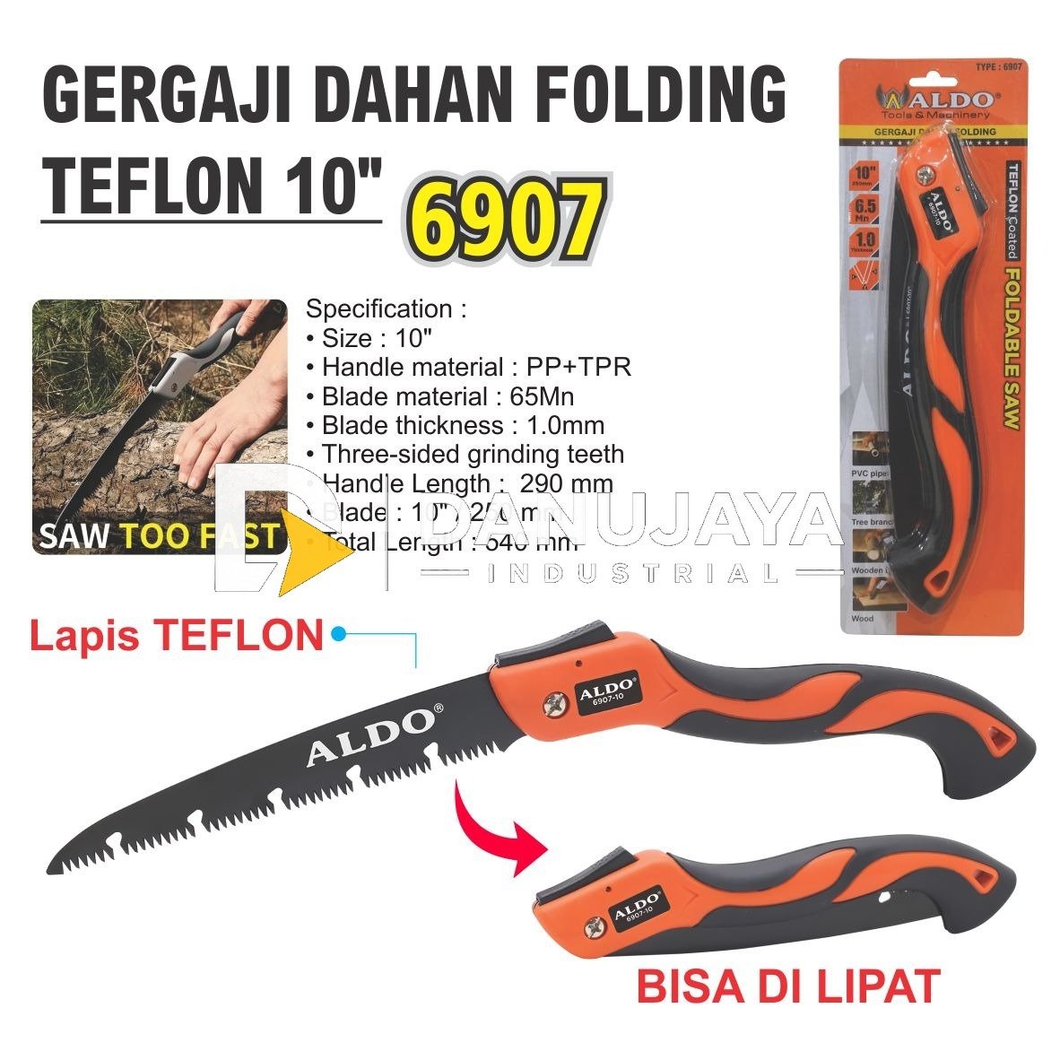 GERGAJI DAHAN FOLDING TEFLON 6907 / FOLDABLE SAW / GERGAJI LIPAT DAHAN / GERGAJI POTONG DAHAN MANUAL MERK ALDO