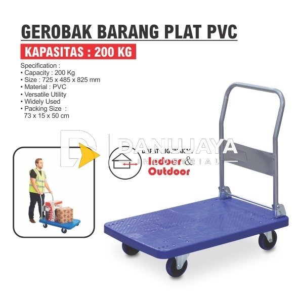 GEROBAK BARANG PLAT PVC BIRU KAPASITAS 200 KG / PVC PLATFORM HAND TRUCK / TROLI / TROLLEY BARANG MERK ALDO