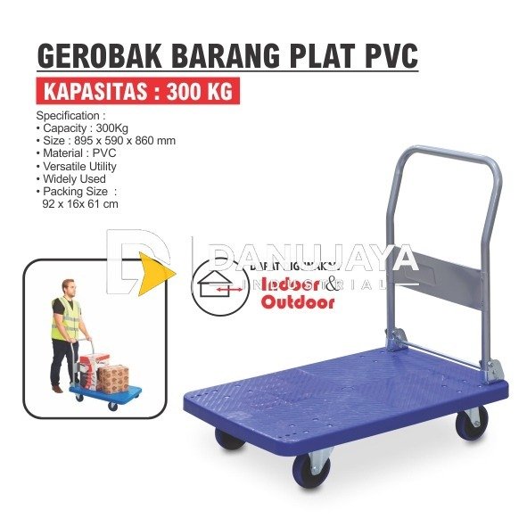 GEROBAK BARANG PLAT PVC BIRU KAPASITAS 300 KG / PVC PLATFORM HAND TRUCK / TROLI / TROLLEY BARANG MERK ALDO