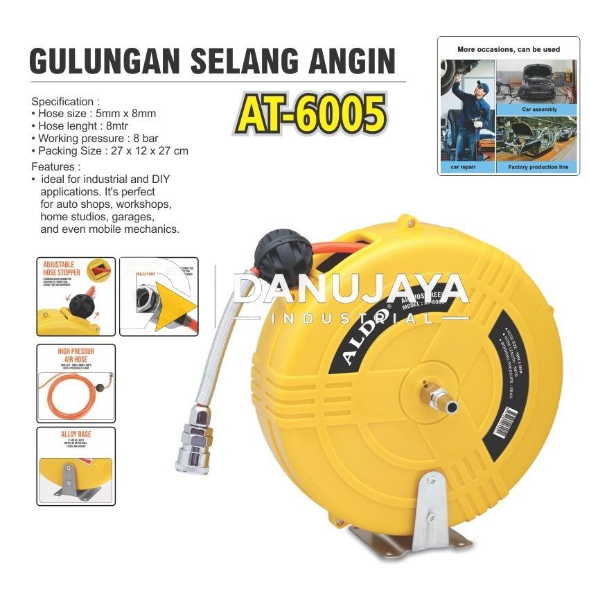 GULUNGAN SELANG ANGIN AT-6005 / AIR HOSE REEL / SELANG KOMPRESOR GANTUNG MERK ALDO