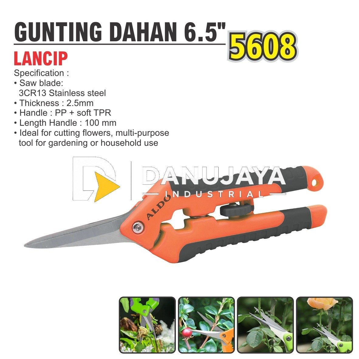 GUNTING DAHAN 6.5" LANCIP 5608 / PRUNING SHEARS / GUNTING RANTING TAMAN BUNGA TANAMAN / ALAT POTONG PEMOTONG RANTING DAHAN MERK ALDO