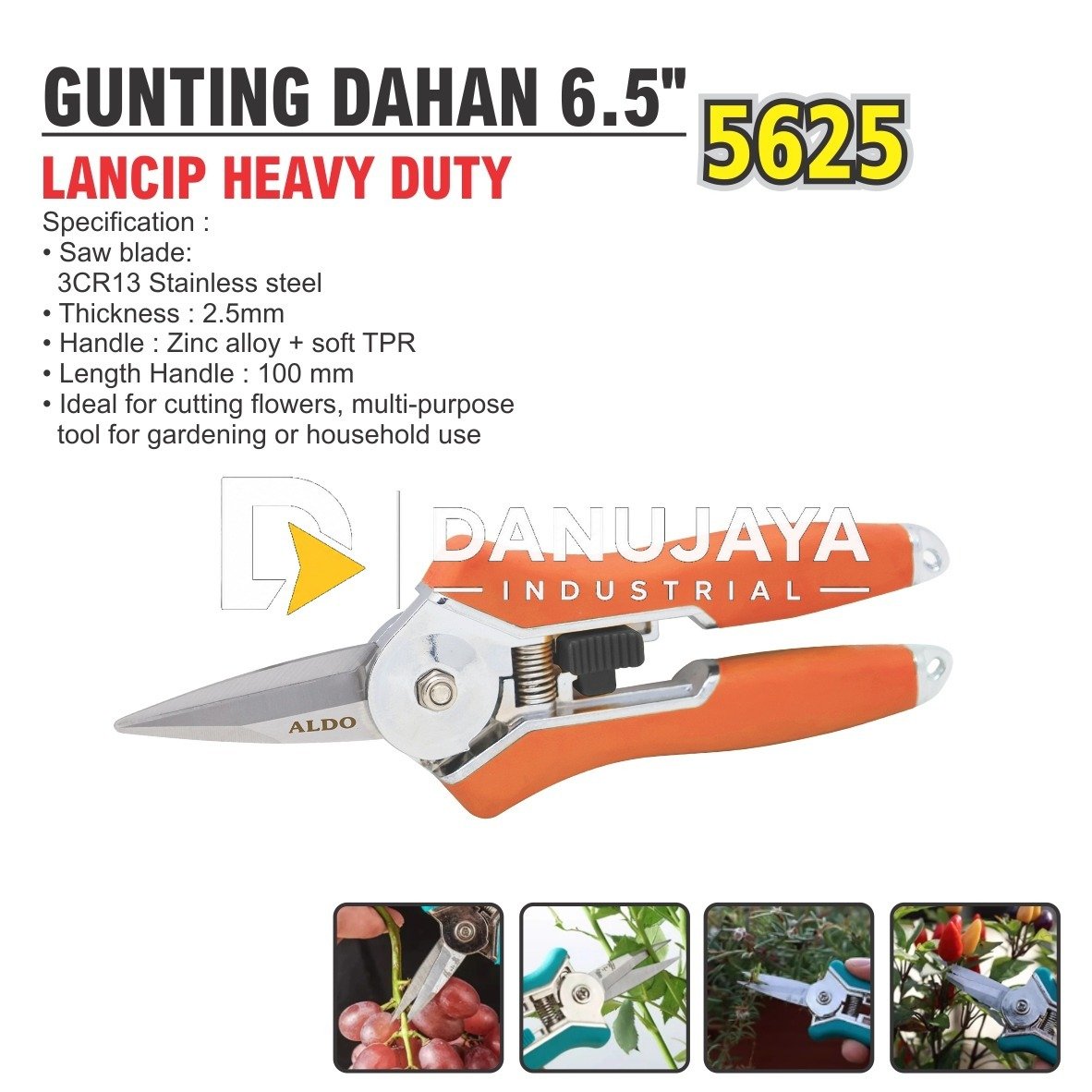GUNTING DAHAN 6.5" LANCIP HEAVY DUTY 5625 / PRUNING SHEARS HEAVY DUTY / GUNTING RANTING TAMAN BUNGA TANAMAN / ALAT POTONG PEMOTONG RANTING DAHAN MERK ALDO