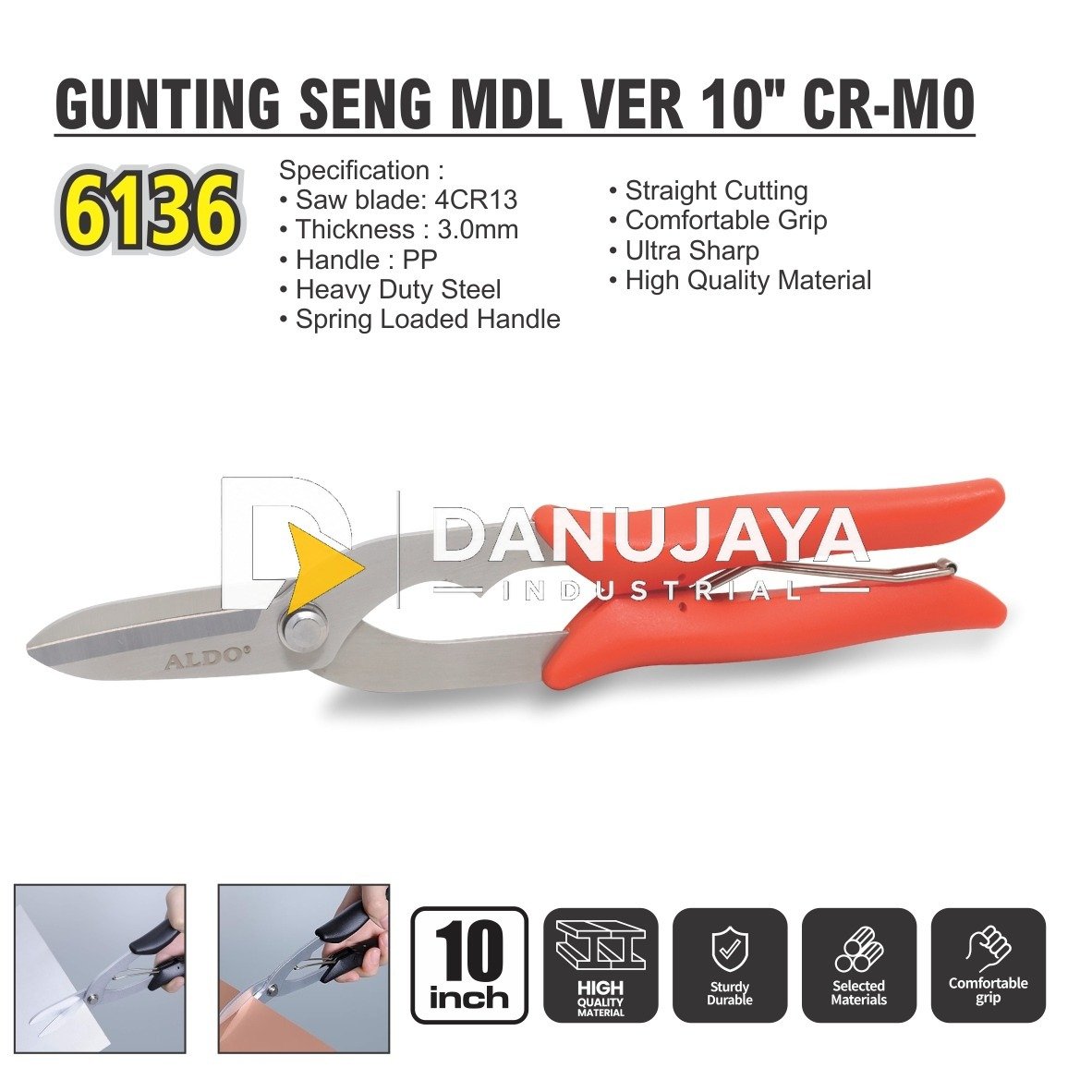 GUNTING SENG MDL VER 10" CR-MO 6136 / SHEARS TIN SNIPS STRAIGHT / GUNTING SENG 10" / GUNTING POTONG SENG MERK ALDO
