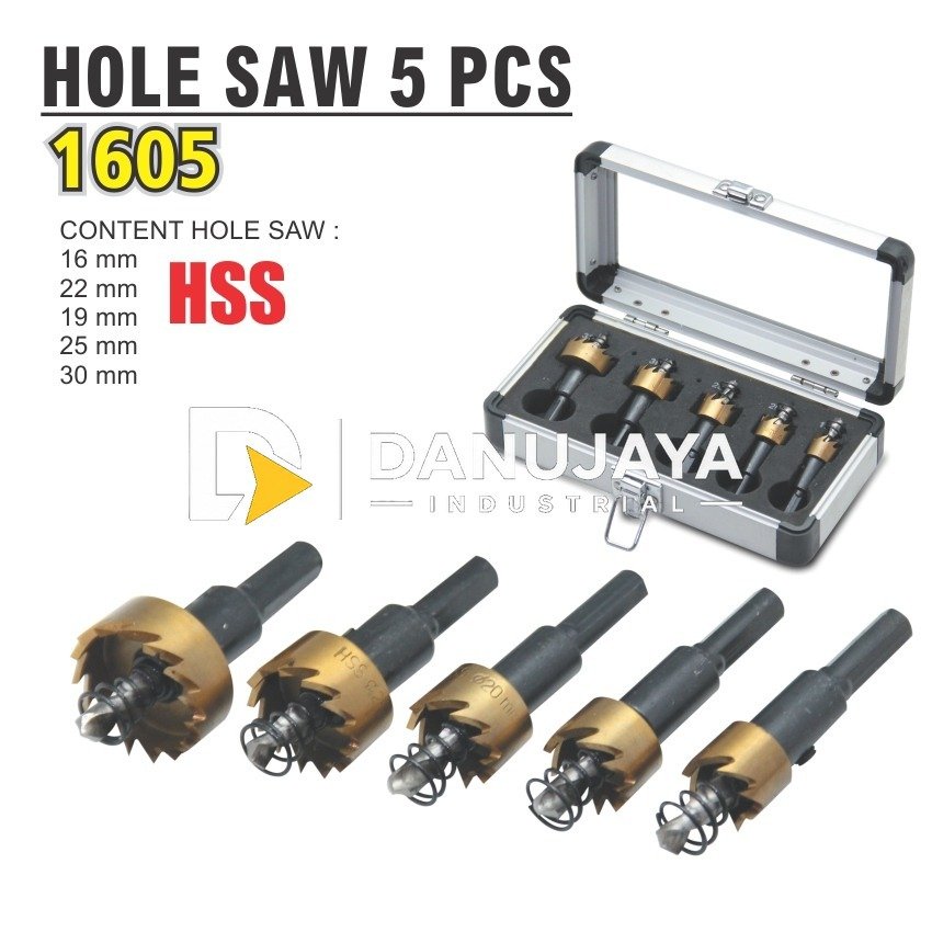HOLE SAW / MATA BOR PELUBANG KAYU HSS 5 PCS 1605