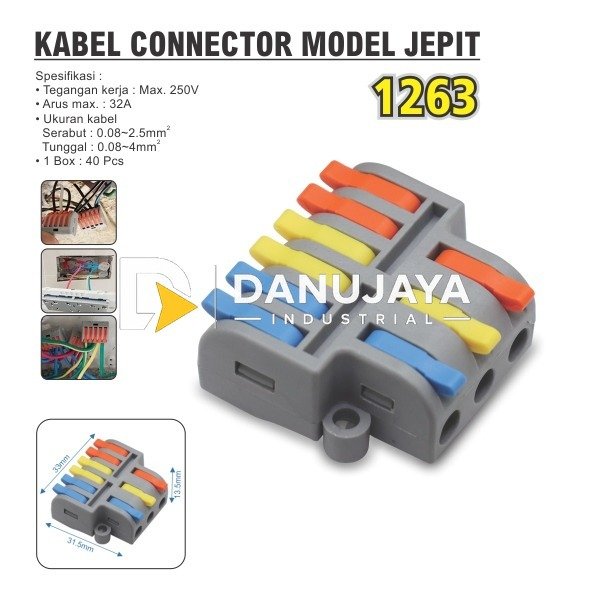 KABEL KONEKTOR JEPIT 1263 / MINI PCT TERMINAL / KONEKTOR KABEL / COMPACT LEVER CAGE CLAMP MERK ALDO