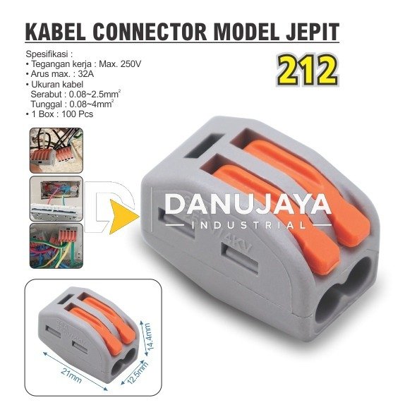 KABEL KONEKTOR JEPIT 212 / MINI PCT TERMINAL / KONEKTOR KABEL / COMPACT LEVER CAGE CLAMP MERK ALDO