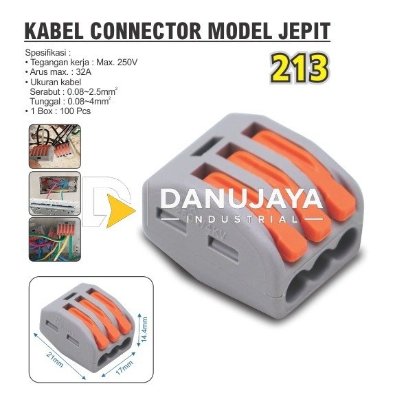 KABEL KONEKTOR JEPIT 213 / MINI PCT TERMINAL / KONEKTOR KABEL / COMPACT LEVER CAGE CLAMP MERK ALDO