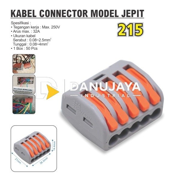KABEL KONEKTOR JEPIT 215 / MINI PCT TERMINAL / KONEKTOR KABEL / COMPACT LEVER CAGE CLAMP MERK ALDO