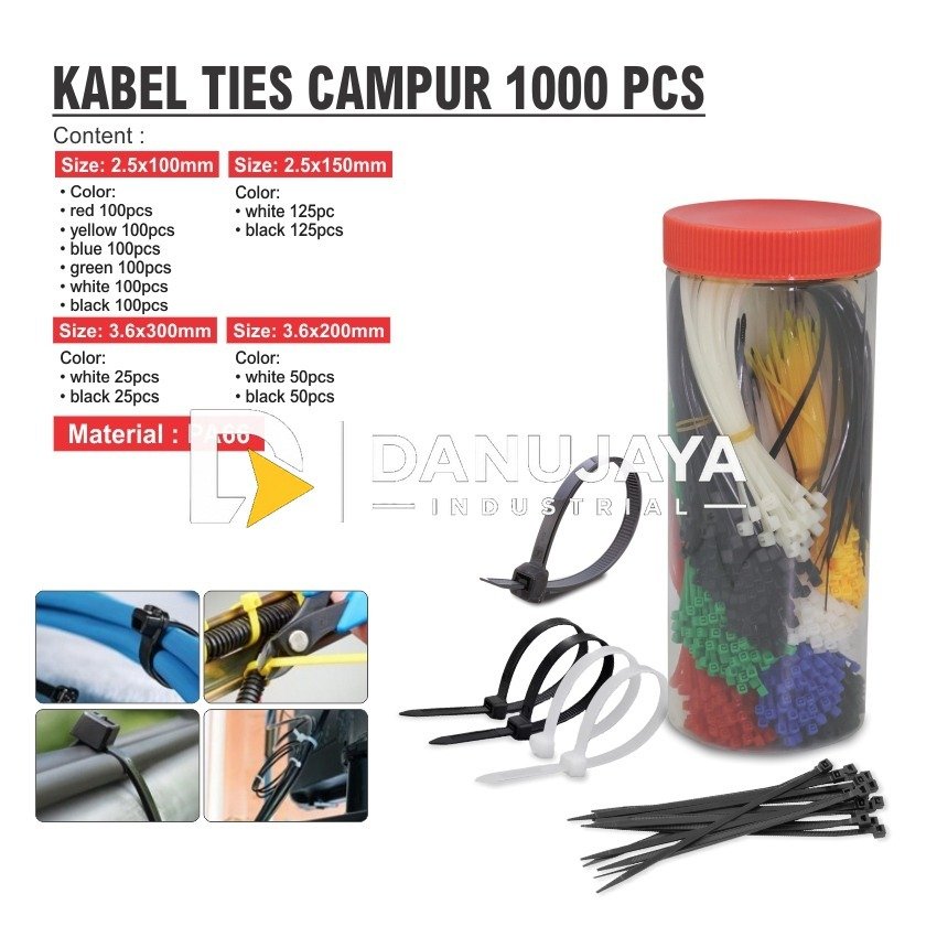 KABEL TIES CAMPUR 1000 PCS / CABLE TIES WARNA WARNI / TALI SERUT KABEL / LOCKING NYLON CABLE TIES MERK ALDO