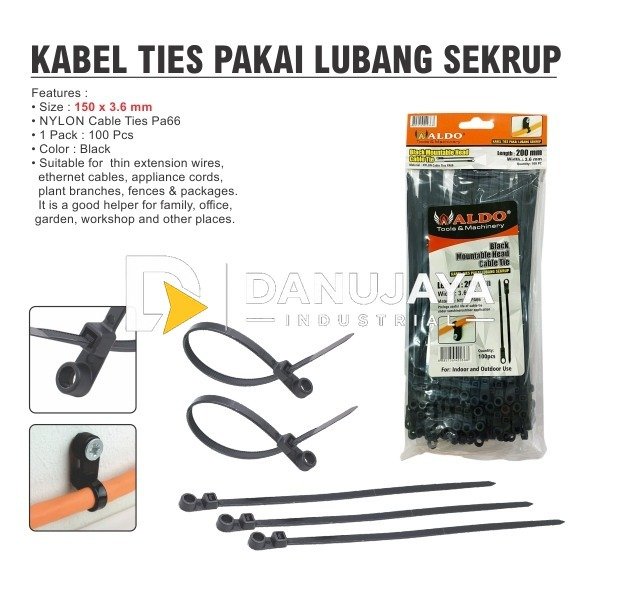 KABEL TIES PAKAI LUBANG SEKRUP / KABEL TIS / CABLE TIES / BLACK MOUNTABLE HEAD CABLE TIE MERK ALDO