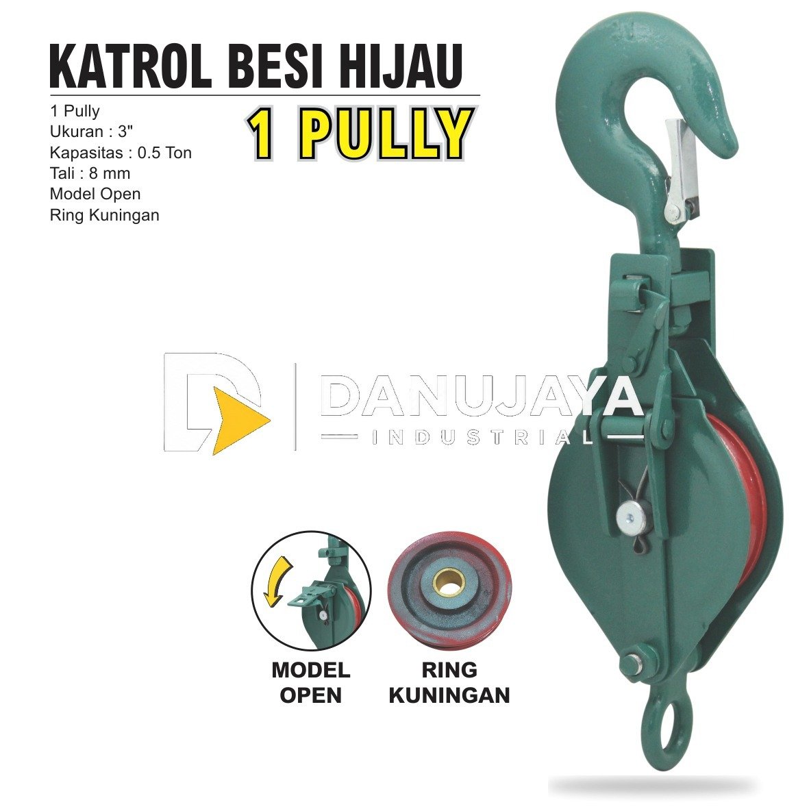 KATROL BESI HIJAU OPEN 1 JALUR / PULLEY MERK ALDO
