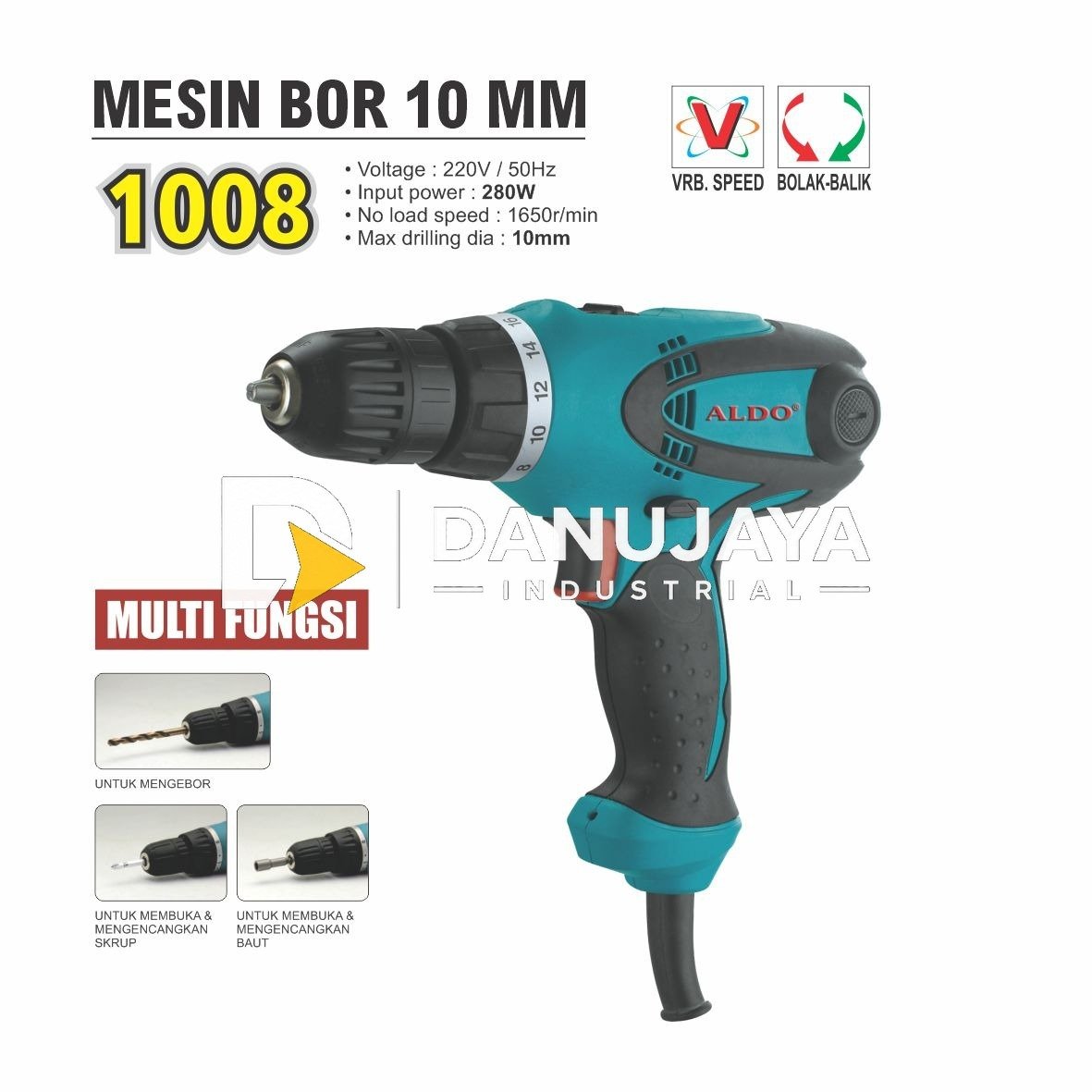 KEPALA BOR KEY LESS 10 MM 24 UNF 6114 / KEPALA BOR OTOMAT / KEYLESS DRILL CHUCK / MATA BOR SAMBUNGAN MERK ALDO