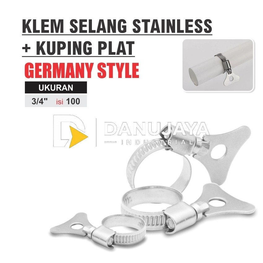 KLEM SELANG STAINLESS + KUPING PLAT GERMANY STYLE MERK ALDO