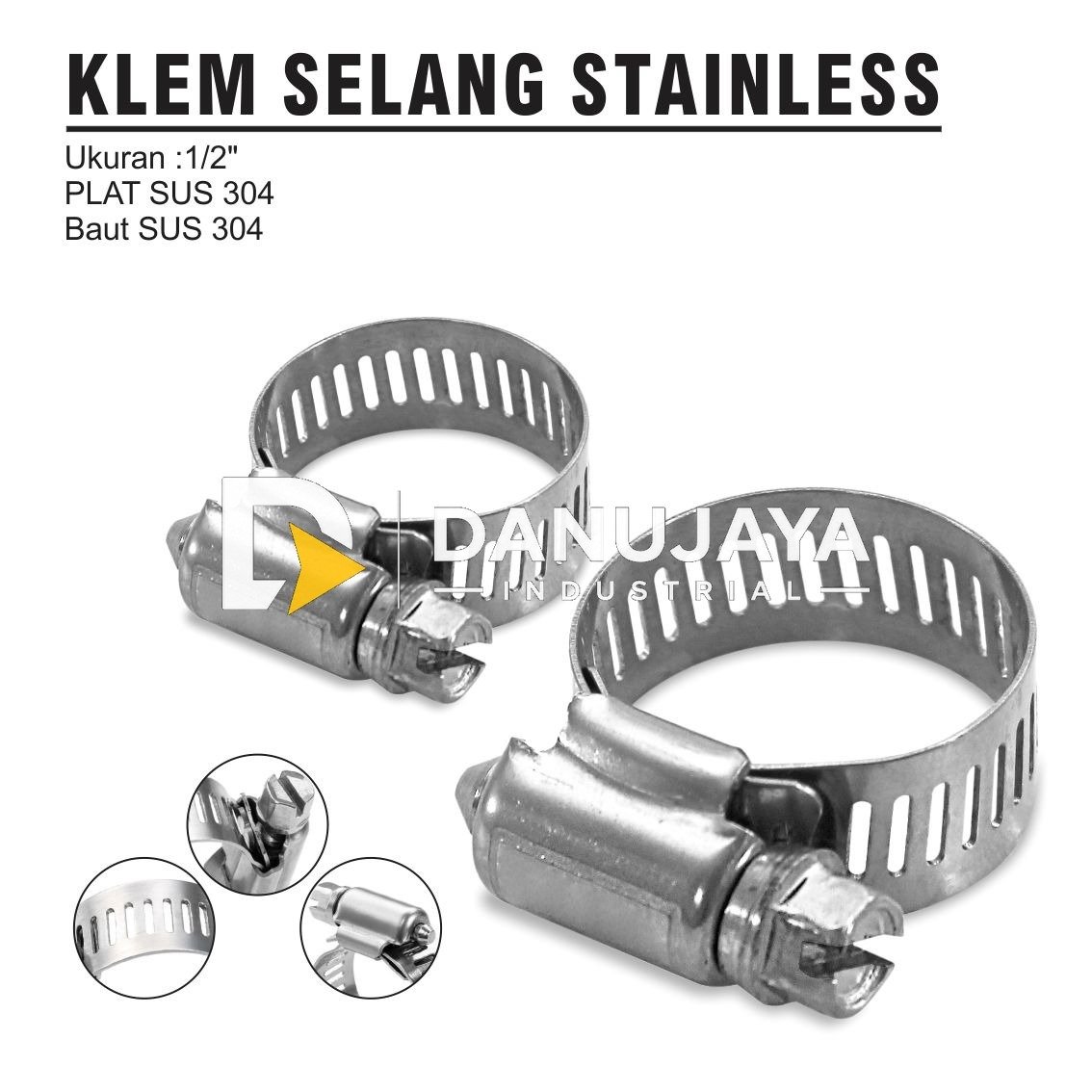 KLEM SELANG STAINLESS PLAT SUS 304 BAUT SUS 304 UKURAN 1 INCH / KLEMSELANG PLAT + BAUT STAINLESS