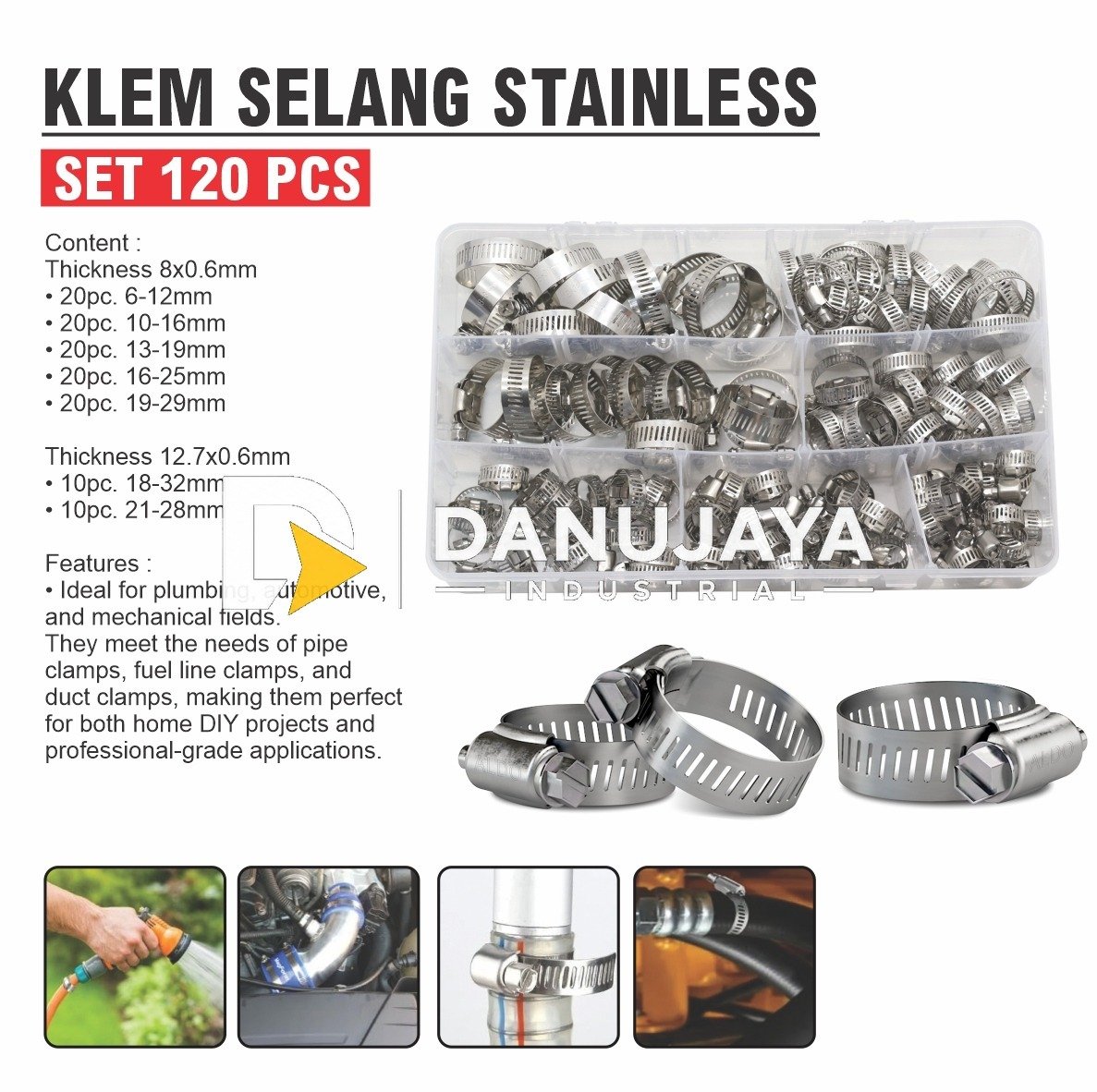 KLEM SELANG STAINLESS SET 120 PCS / HOSE CLAMP / PENJEPIT SELANG MERK ALDO