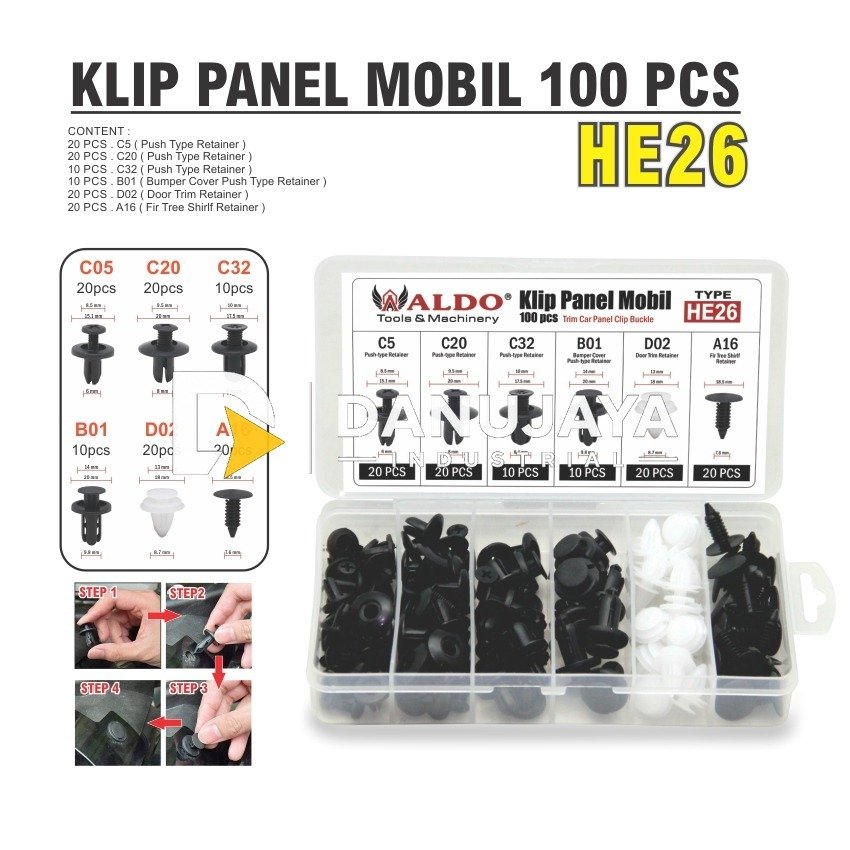 KLIP PANEL MOBIL 100 PCS TYPE : HE-26 / KANCING DASHBOARD ALDO