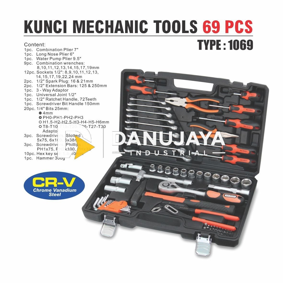 KUNCI PERKAKAS SET / KUNCI MECHANIC TOOL 69 PCS CR-V 1069 MERK ALDO
