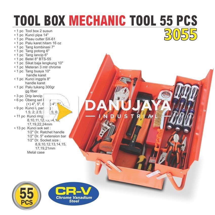 KUNCI PERKAKAS SET / TOOL BOX MECHANIC TOOLS 55 PCS 3055 MERK ALDO