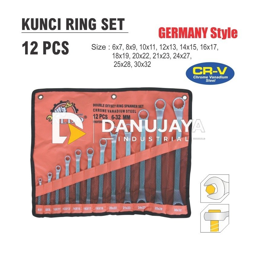 KUNCI RING SET GERMANY STYLE 12 PCS 6 ~ 32 MM MERK ALDO
