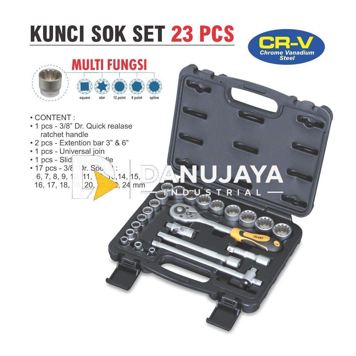 KUNCI SOCK SET 23 PCS / SHOCK SET / SOCKET SET / HAND SHOCK SET ALDO
