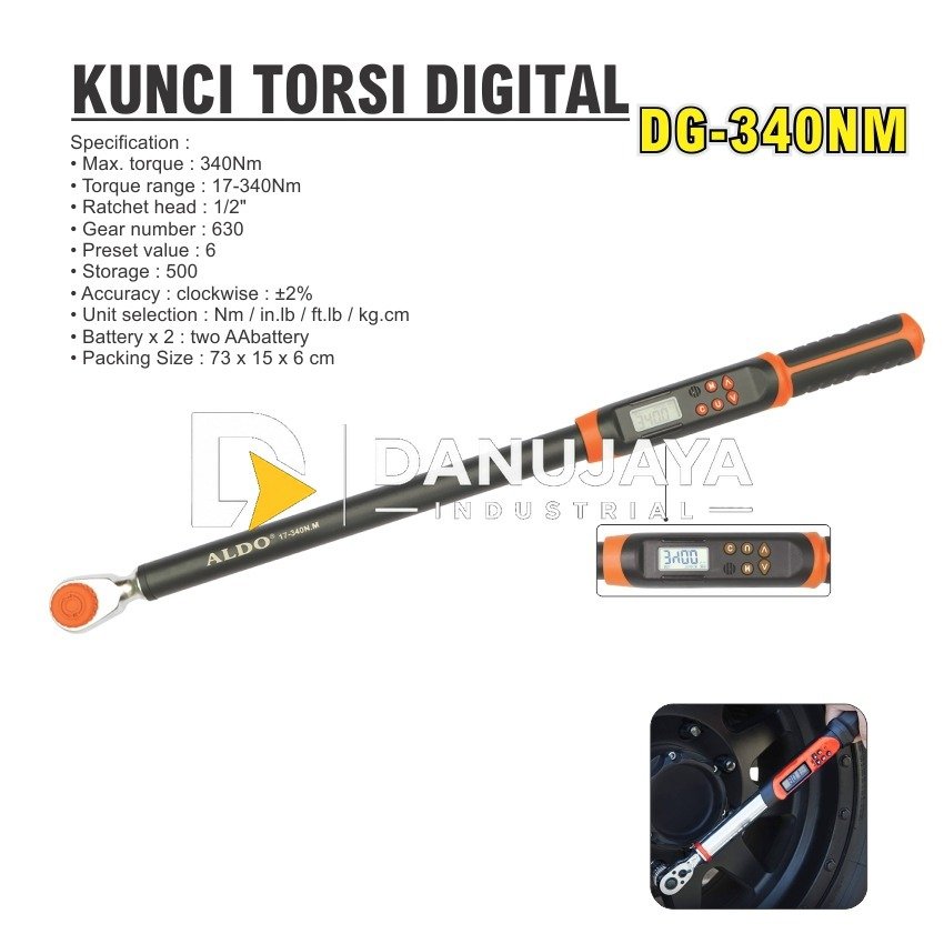 KUNCI TORSI DIGITAL DRIVE 1/2" TYPE : DG-340 NM / DIGITAL TORQUE WRENCH / KUNCI MOMEN / KUNCI SHOCK DIGITAL / KUNCI SOK DIGITAL MERK ALDO