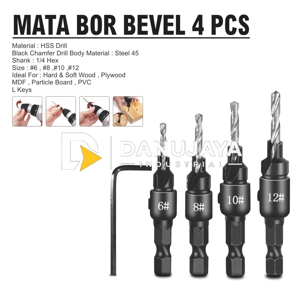 MATA BOR KAYU PENDEK / MATA BOR PELUBANG KAYU / SHORT WOOD DRILL BIT MERK ALDO
