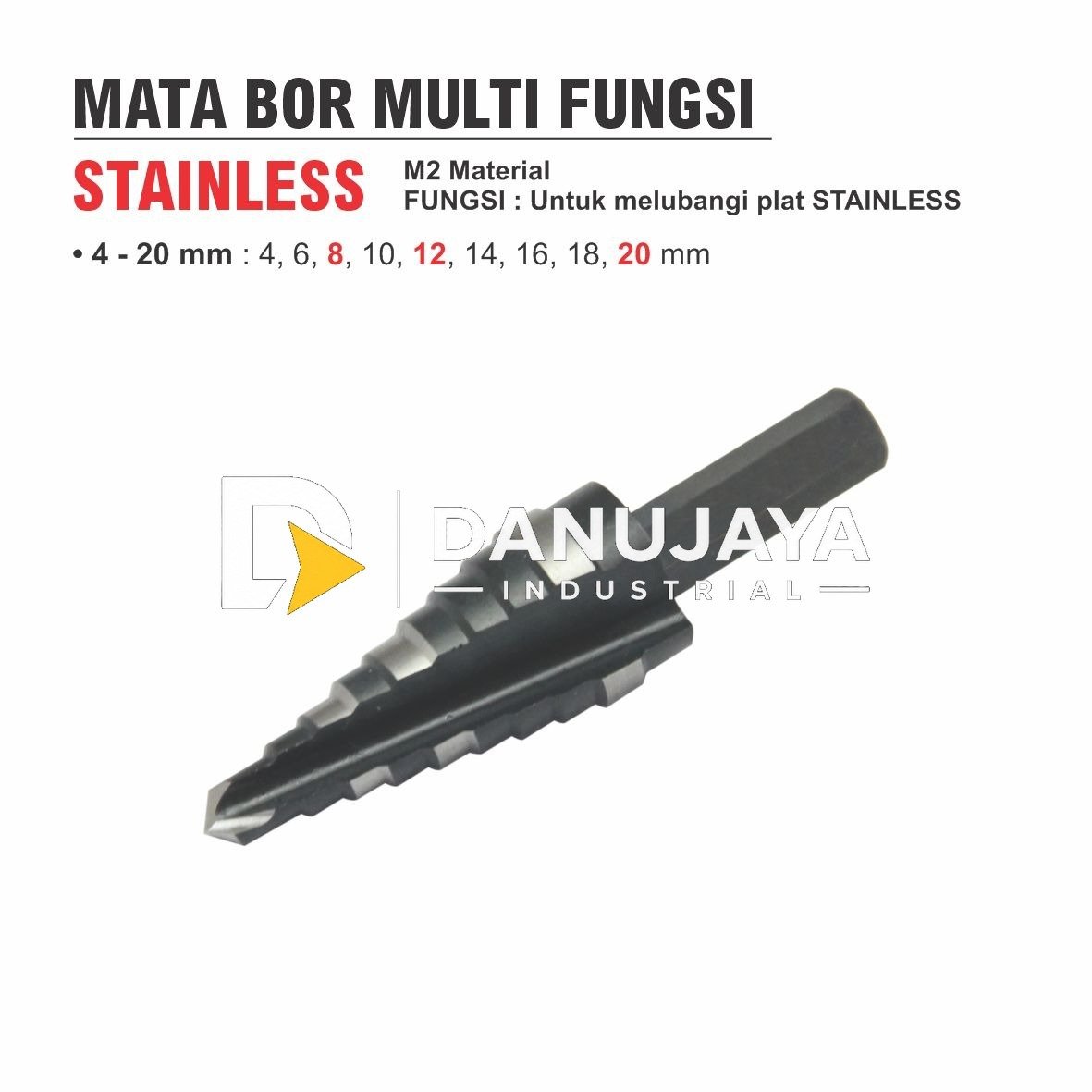 MATA BOR MULTI FUNGSI M2 STAINLESS HITAM / M2 HSS STEP DRILL / MATA BOR PAGODA MERK ALDO