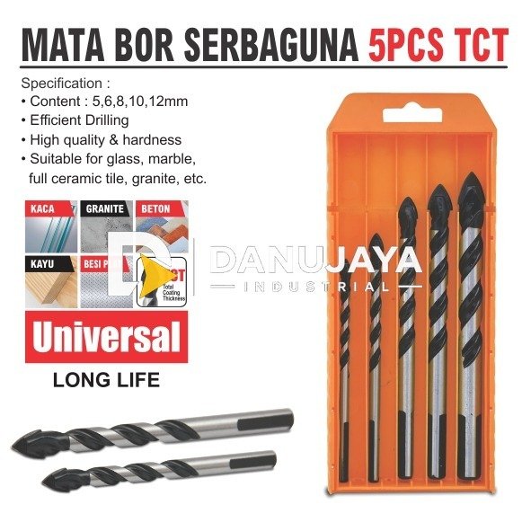 MATA BOR SERBAGUNA 5 PCS TCT / MULTIFUNCTION DRILL BIT / MATA BOR KACA KAYU BESI PLAT GRANITE MERK ALDO