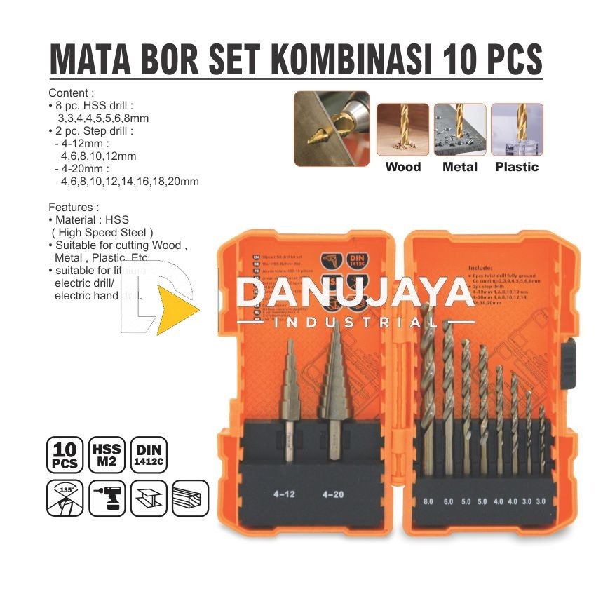 MATA BOR SET KOMBINASI 10 PCS 3110 / HSS DRILL BIT SET MERK ALDO