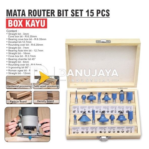 MATA ROUTER BIT SET 15 PCS BOX KAYU / ROUTER BIT SET / MATA PROFIL SET MERK ALDO