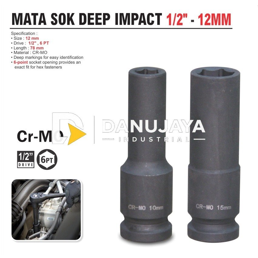 MATA SOCK DEEP IMPACT 1/2” DRIVE LENGTH 78 MM / KUNCI SOCK / MATA SOK ALDO