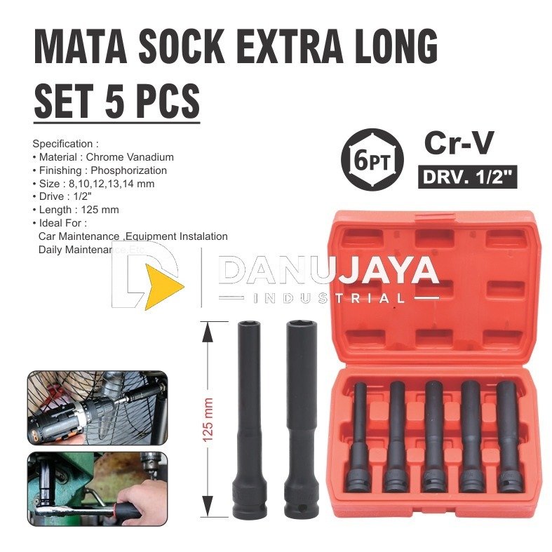 MATA SOCK EXTRA LONG SET 5 PCS / AIR IMPACT DEEP SOCKET SET / MATA KUNCI SOCK SHOCK SET 5 PCS PANJANG MERK ALDO