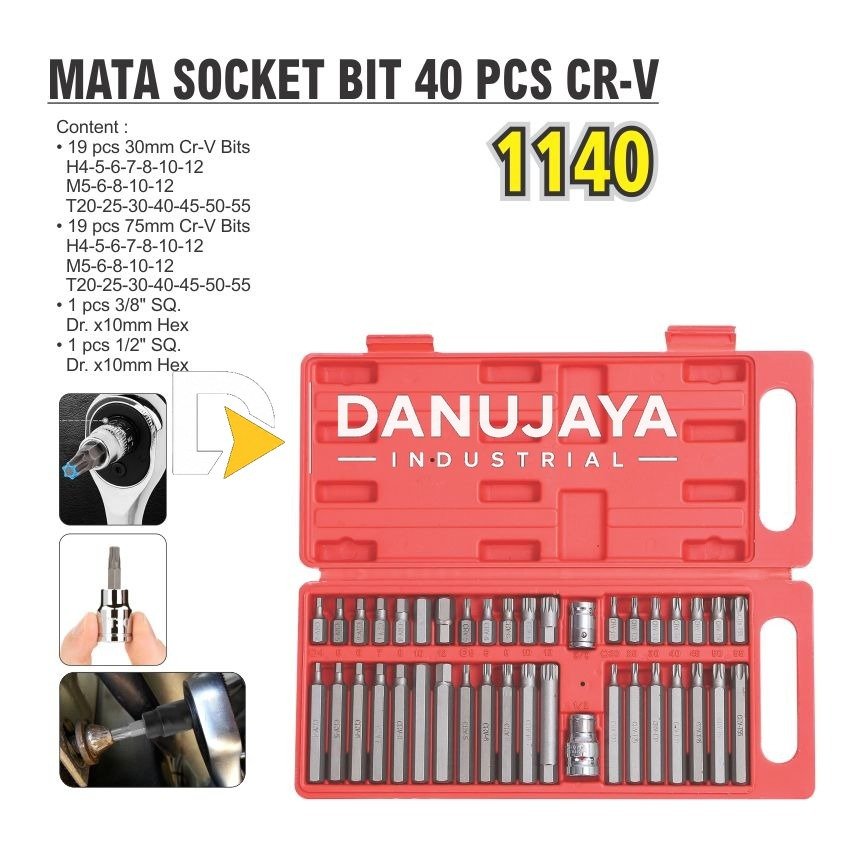 MATA SOCKET BIT 40 PCS CR-V 1140 / SOCKET BIT CR-V / MATA SOCK SET / SHOCK SET MERK ALDO
