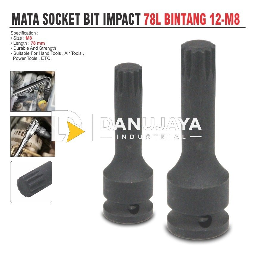 MATA SOCKET BIT IMPACT SET 8 PCS BINTANG 12 ( M12 ) / IMPACT SPLINE BIT SOCKET SET / MATA SOCK SET / SOCKET SET MERK ALDO